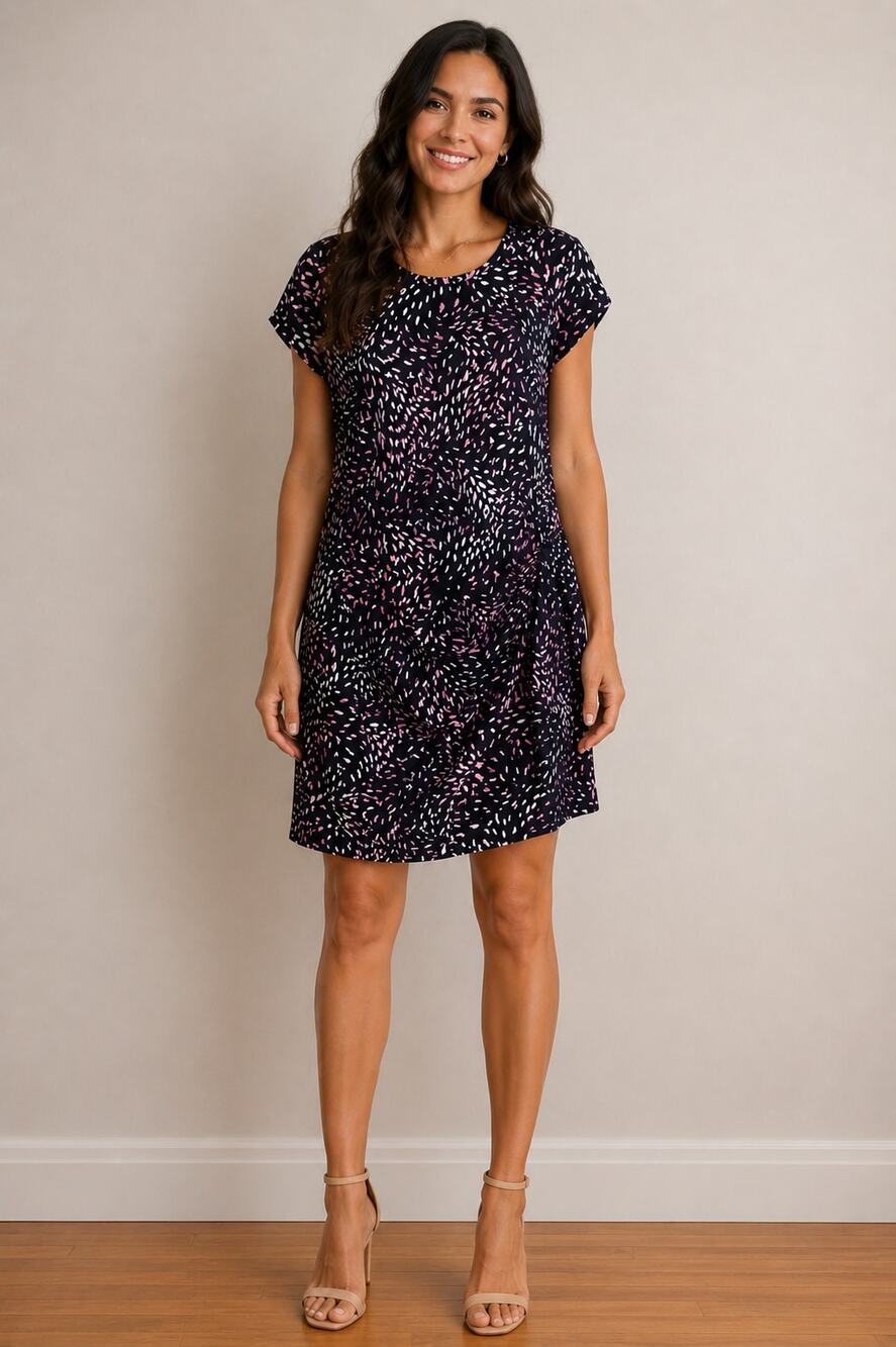 Nicole Miller Knot Dress Womens M Black Pink Retro Print Stretch Sheath Midi